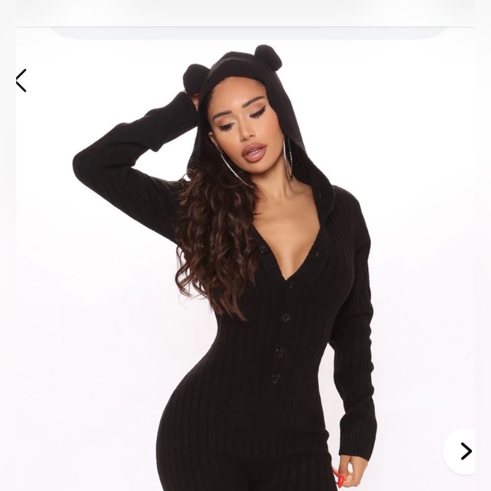 Fashion Nova Black Ribbed Button-Front Jumpsuit